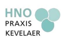 Logo für die „HNO Praxis Kevelaer“ (HNO-Praxis) mit Text und überlappenden blaugrünen Kreisen.