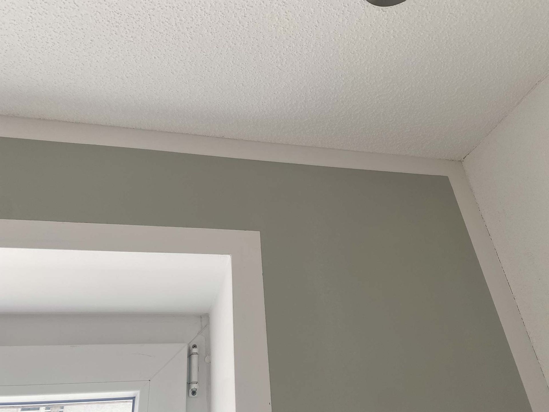 Ein Raum mit einem Fenster und einer weißen Decke.