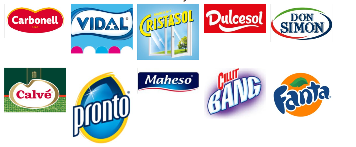 Una colección de logotipos que incluye Pronto y Fanta