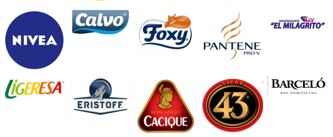 Un montón de logotipos sobre un fondo blanco, incluidos Nivea y Pantene.