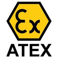 El logotipo ATEX: un hexágono negro con fondo amarillo que contiene el símbolo