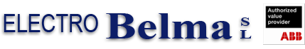Logotipo de ELECTRO Belma SL, proveedor autorizado de ABB, con texto azul sobre fondo blanco.