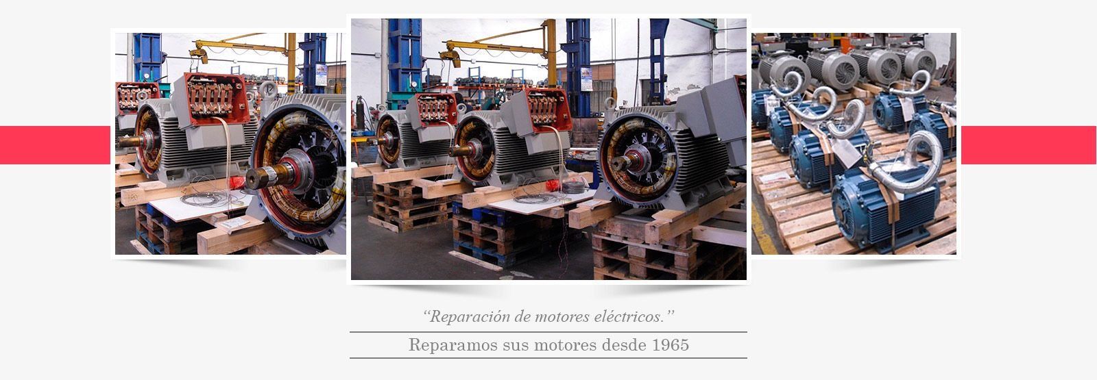 Instalación industrial con filas de motores eléctricos sobre paletas de madera y bancos de trabajo.