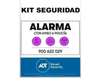 A sign that says kit seguridad alarma con aviso a policia