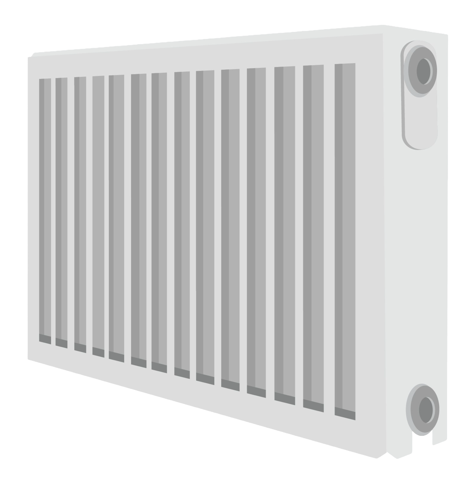 Radiateur mural blanc avec ailettes verticales et embouts circulaires