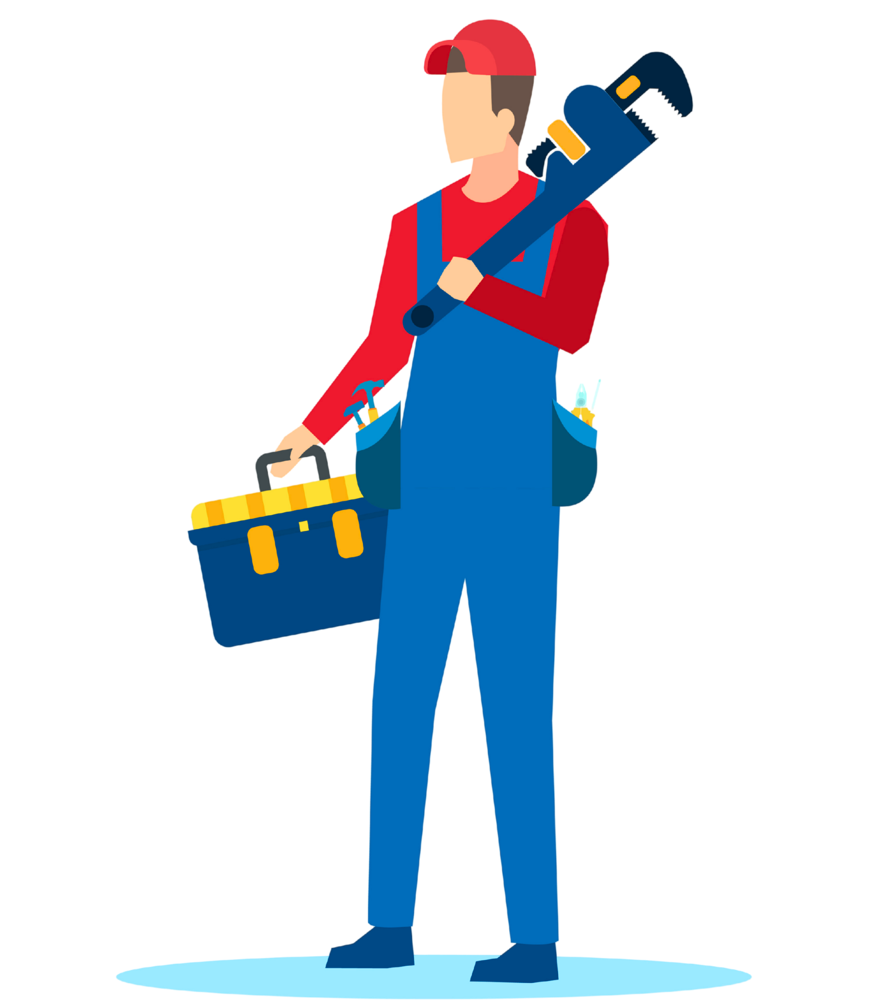 Un plombier qui tient une boîte à outils.