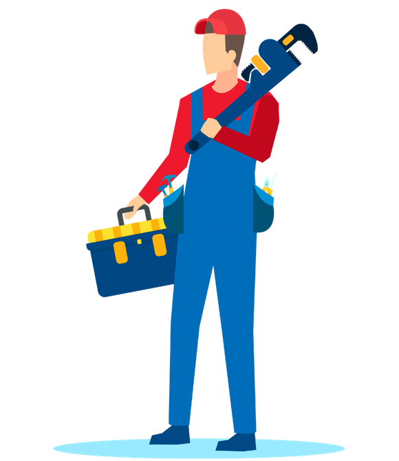 Un plombier qui tient une boîte à outils.
