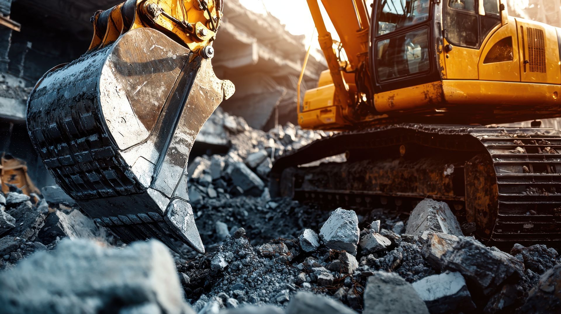 Chantier de démolition avec une pelle