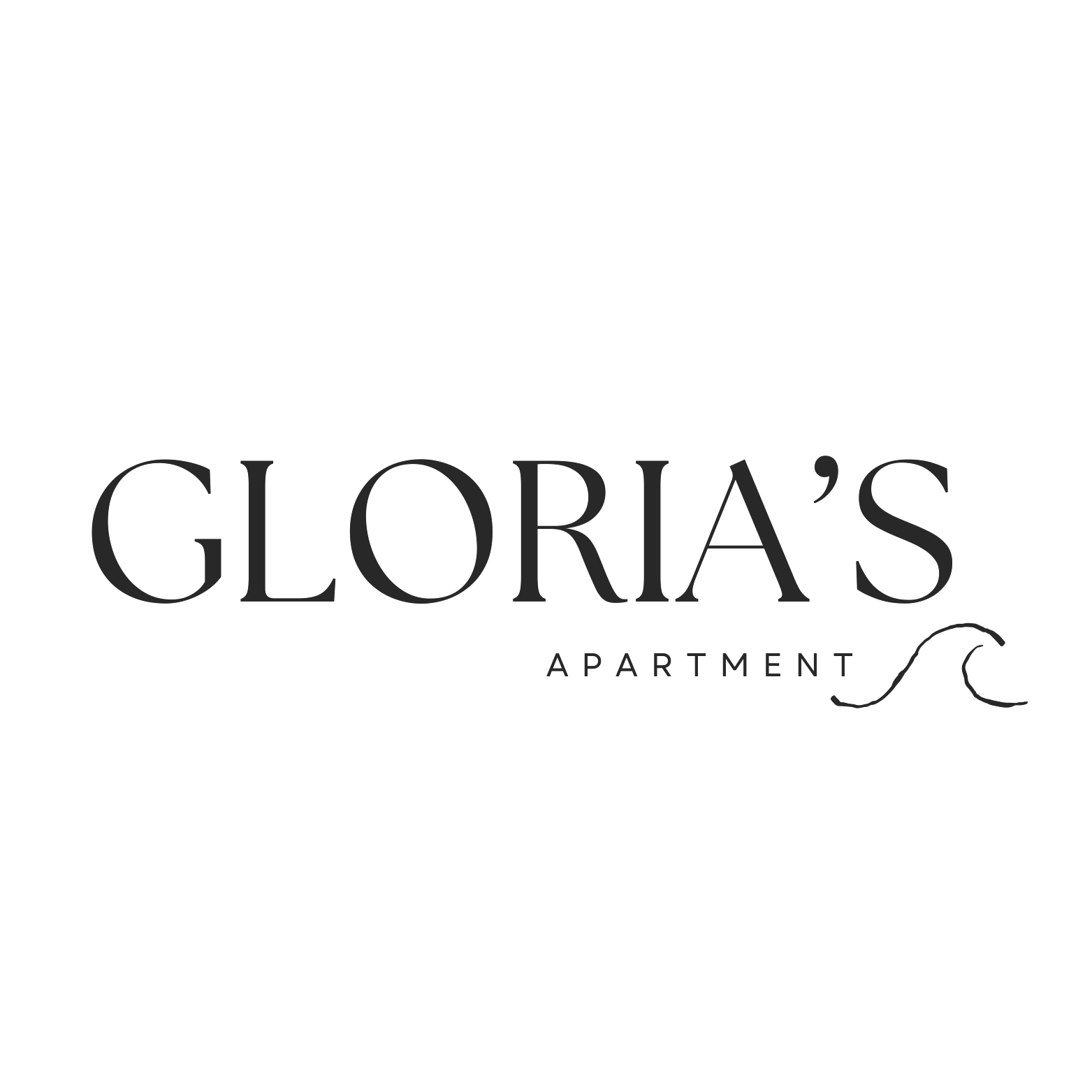 Il logo dell'appartamento di Gloria è in bianco e nero.