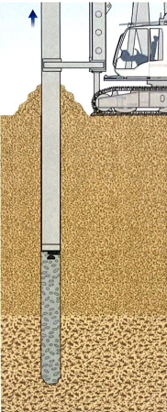 Extraction de la tarière et du tubage avec pompage simultané du béton