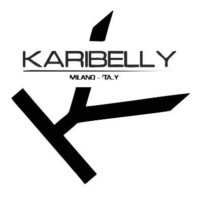 Logotipo de Karibelly Milano, con símbolo "K" estilizado y texto.