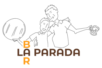 Logotipo circular marr&oacute;n: &ldquo;LA PARADA&rdquo; en blanco; &ldquo;BAR&rdquo; en amarillo/naranja.