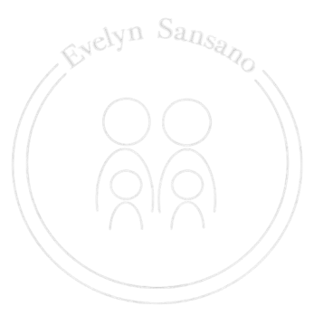 Un logotipo para Evelyn Sansano con dos personas en un círculo.