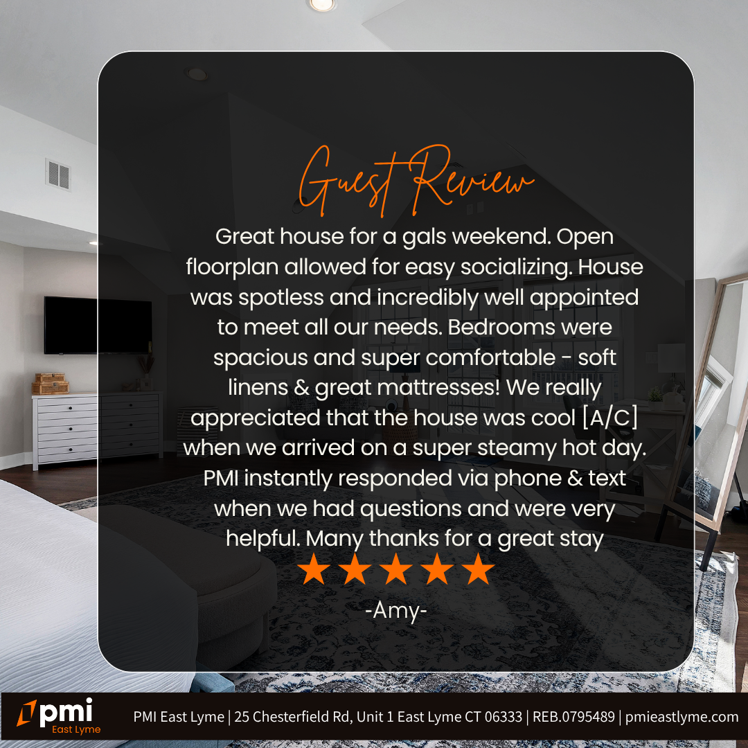 Guest review: home for gals' weekend. Open floorplan, spotless, well appointed, cool A/C, helpful PMI. 5-star review by Amy.