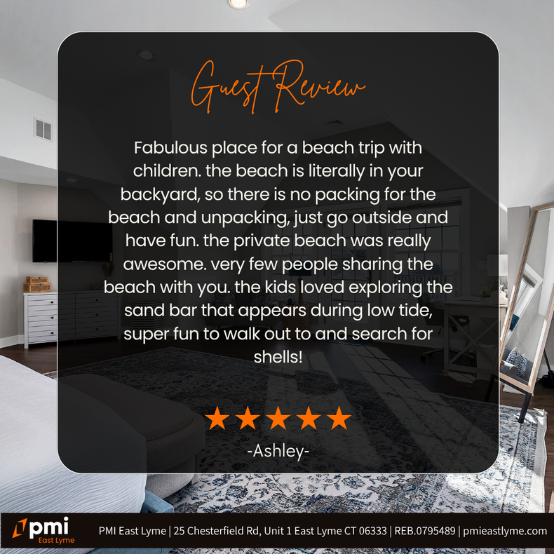 Guest review: Beach vacation spot with a private beach. Ashley gives it 5 stars.