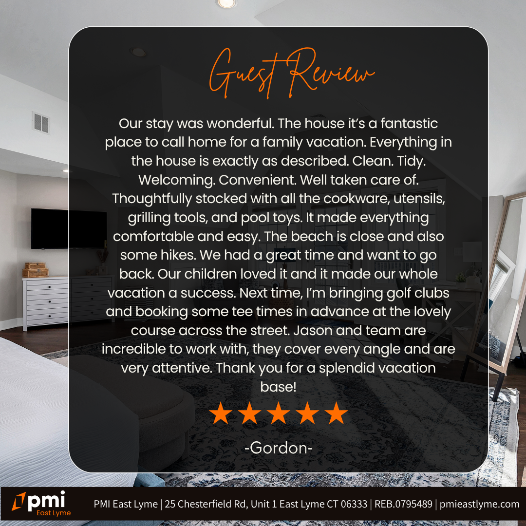 Guest review: house for family vacation. Five-star rating. Clean, convenient, well-stocked. Positive review.