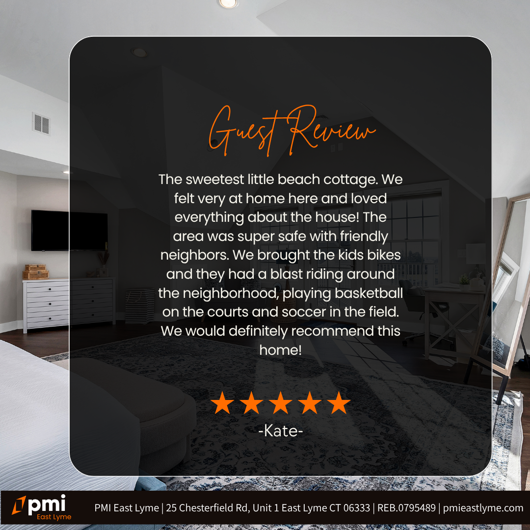 Guest review with a five-star rating for a beach cottage.