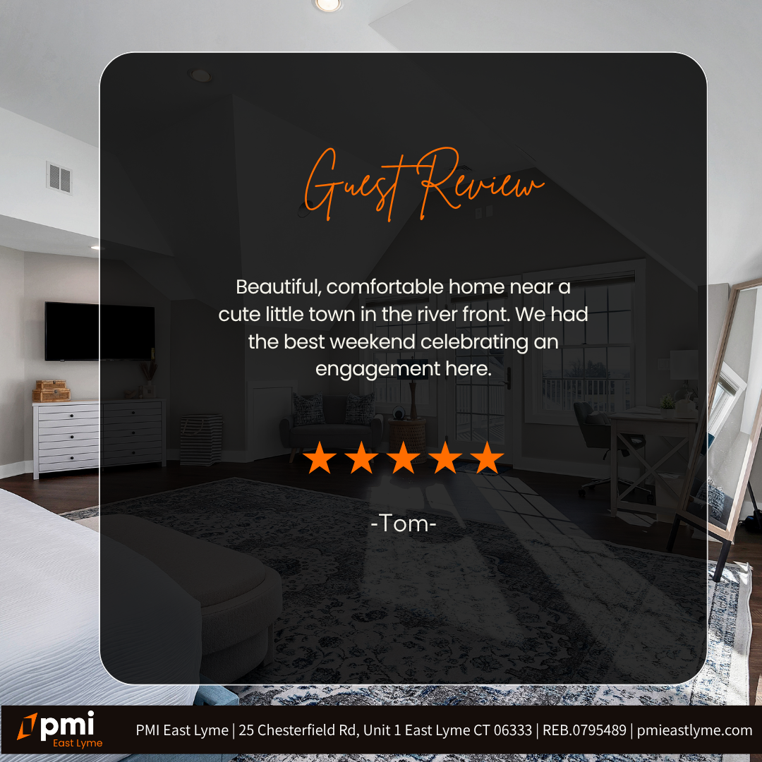 Guest review overlaying a home interior: 