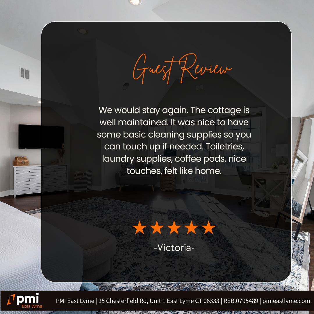 Guest review with a blurred interior, and a 5-star rating from 