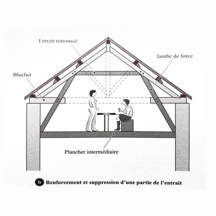 schéma explicatif du renforcement et de la suppression d'une partie de l'entrait d'une charpente