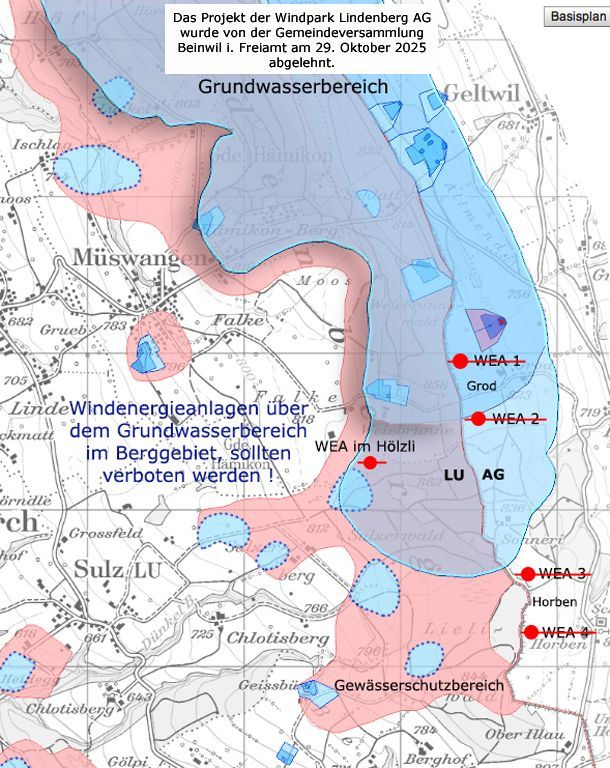 GRUNDWASSER BEREICHE AUF DEM LINDENBERG ORTSTEI MÜSWANGEN - HIER GEHÖREN KEINE WINDRÄDER HIN