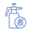 Un ícono azul claro de una botella rociadora portátil junto con un símbolo circular que contiene un insecto tachado.
