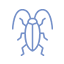 Un icono simple, de color azul claro, de una cucaracha con antenas largas y seis patas.