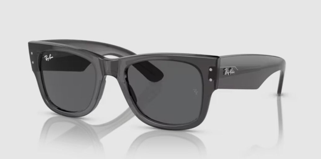 Un par de gafas de sol Ray-Ban negras están sobre una superficie blanca.