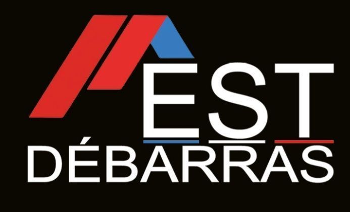Un logo pour gilet debarras avec un toit rouge et bleu