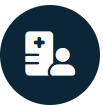 Un icono de un hospital con dos personas en un círculo.