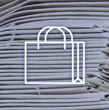 Ícone de sacola de compras branca sobre um fundo texturizado.