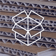 Pilha de papelão ondulado com o contorno branco de uma caixa sobreposto.