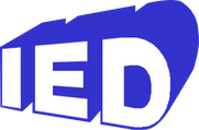 Ein blau-weißes Logo für IED auf weißem Hintergrund.