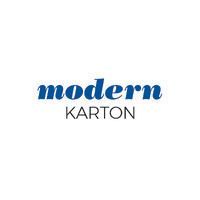 Das moderne Karton-Logo ist blau und weiß auf weißem Hintergrund.