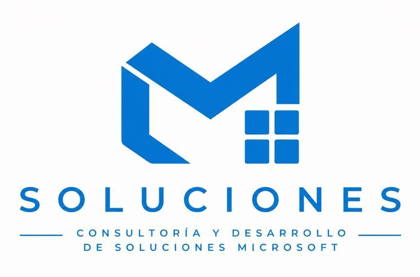 Logo azul y gris de Soluciones, consultor&iacute;a y desarrollo de soluciones Microsoft, con &iacute;cono de ventana.