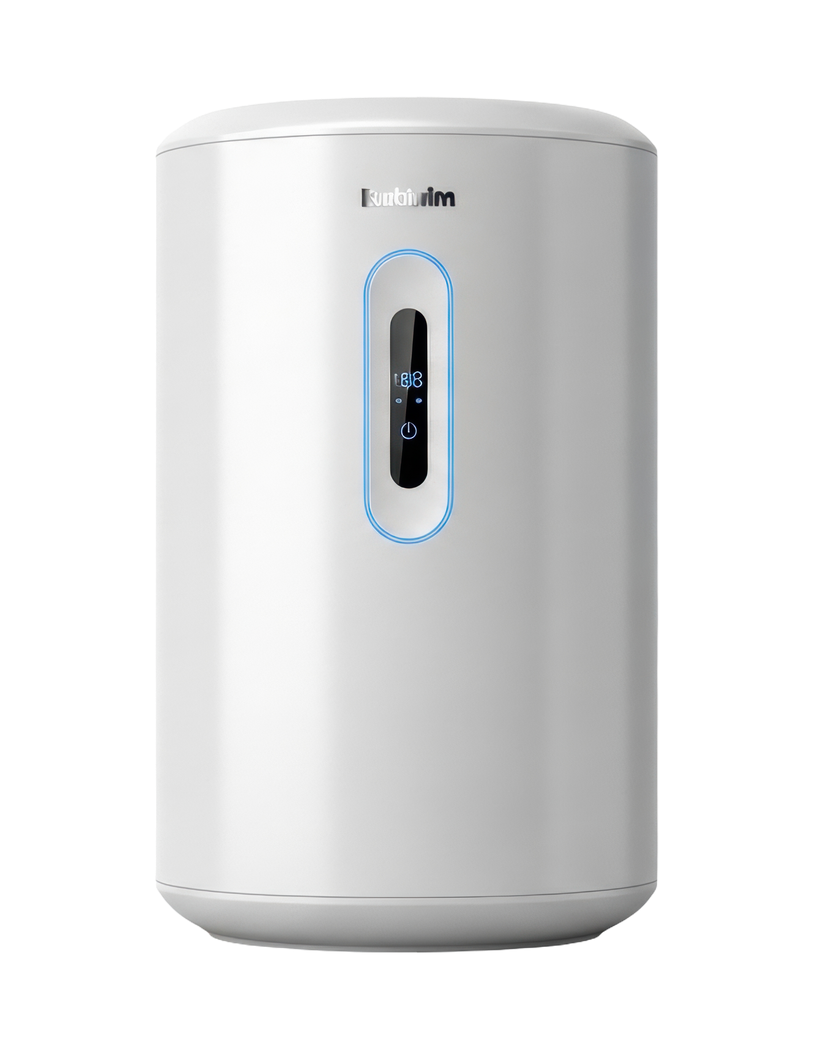 Chauffe-eau électrique blanc avec affichage numérique.