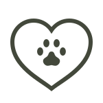 A heart with a paw print inside of it.