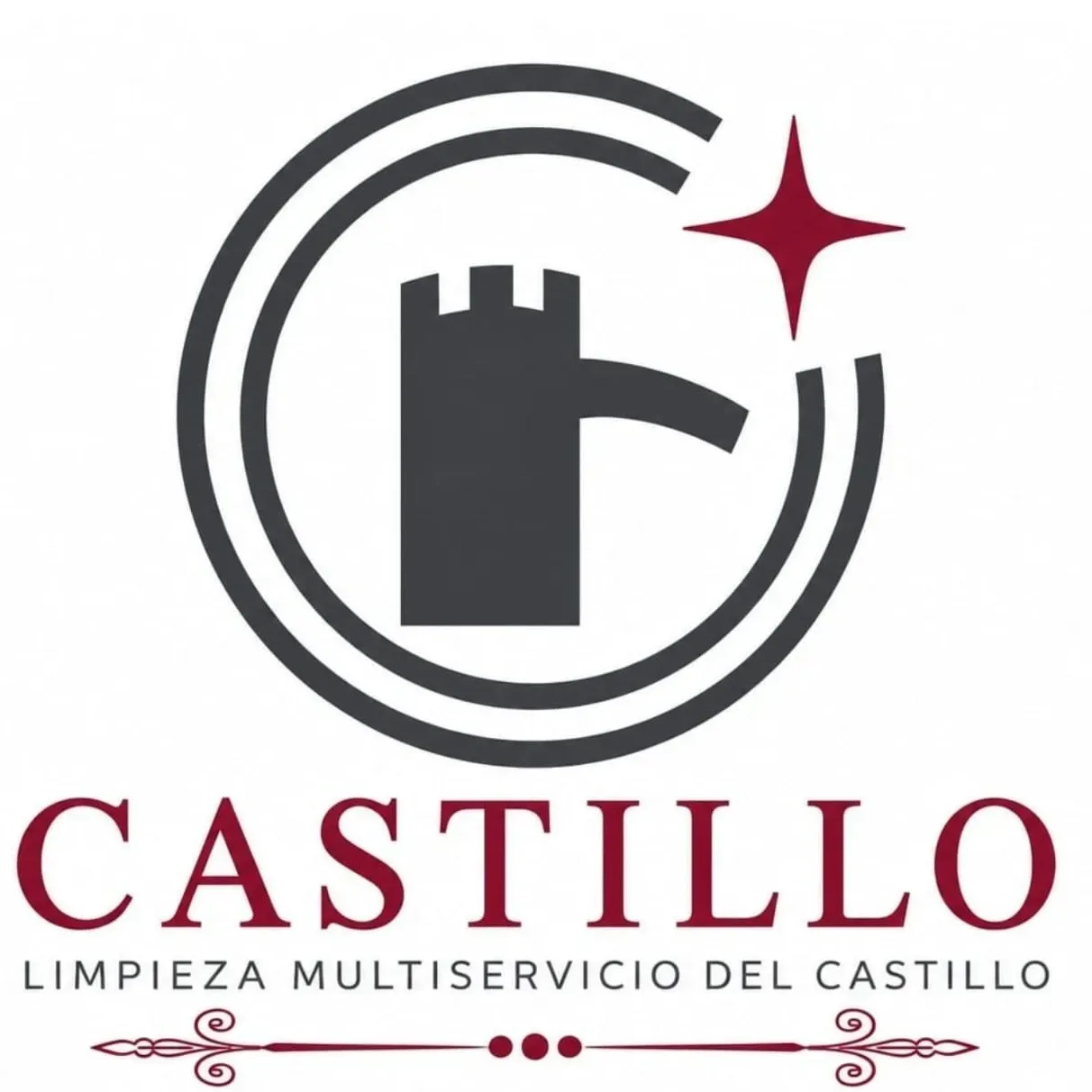 Logotipo de Castillo con icono de castillo negro, estrella roja y texto &ldquo;Limpieza Multiservicio del Castillo&rdquo;