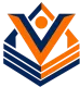 Logotipo geom&eacute;trico azul y naranja con una persona estilizada y chevrones superpuestos