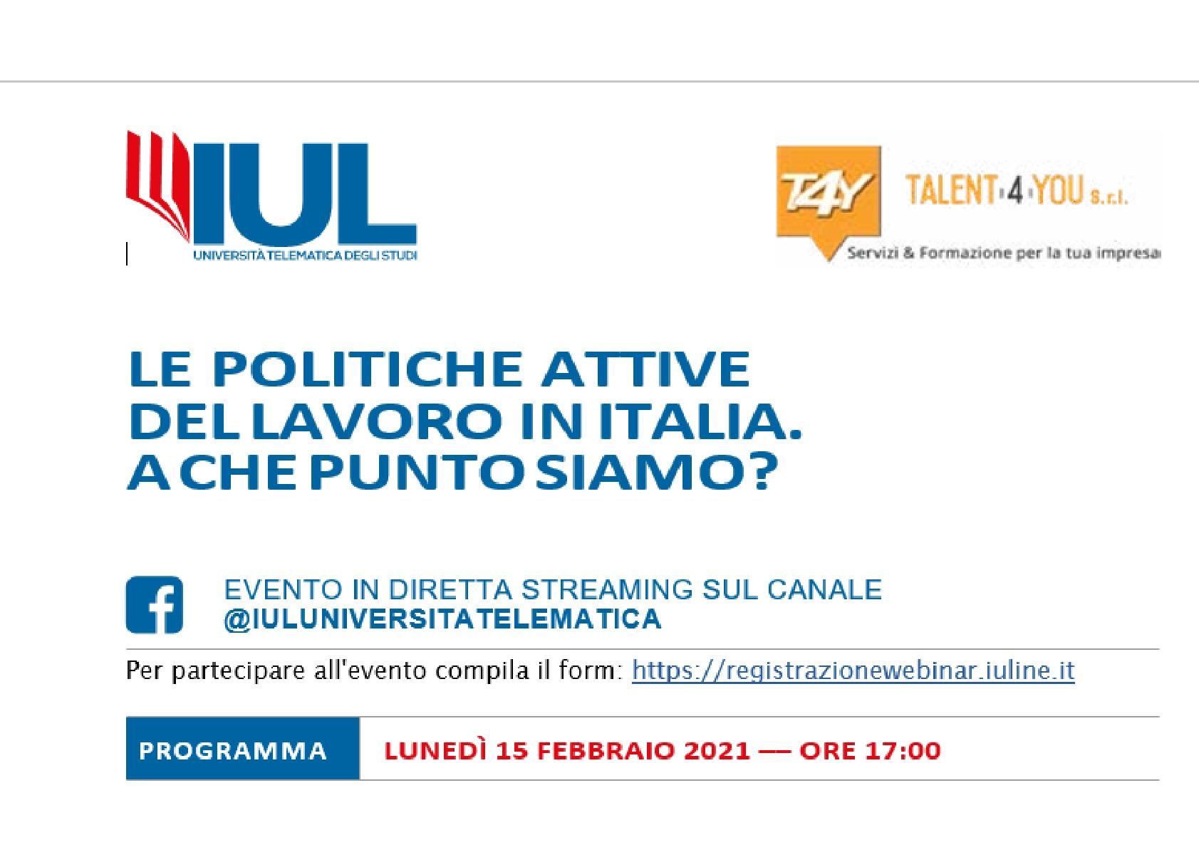A flyer for an event called le politiche attive del lavoro in italia , a che punto siamo ?