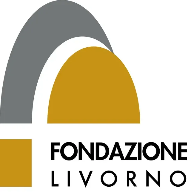 Un logo per la fondazione livorno con un arco oro e grigio