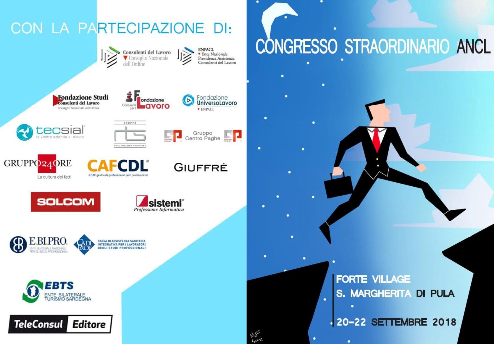A poster for congresso straordinario amici shows a man jumping over a cliff
