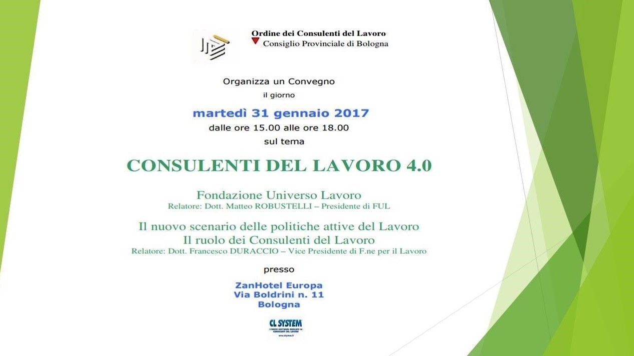 A green and white sign that says consulenti del lavoro 4.0