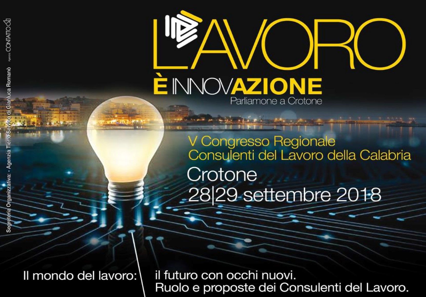 Un poster con una lampadina sopra che dice lavoro e innovazione