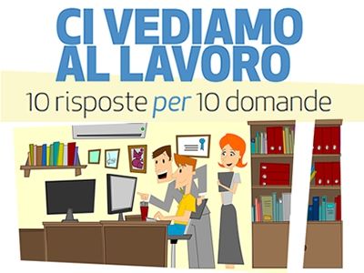Una vignetta raffigurante un uomo seduto a una scrivania con un computer e una donna in piedi accanto a lui.