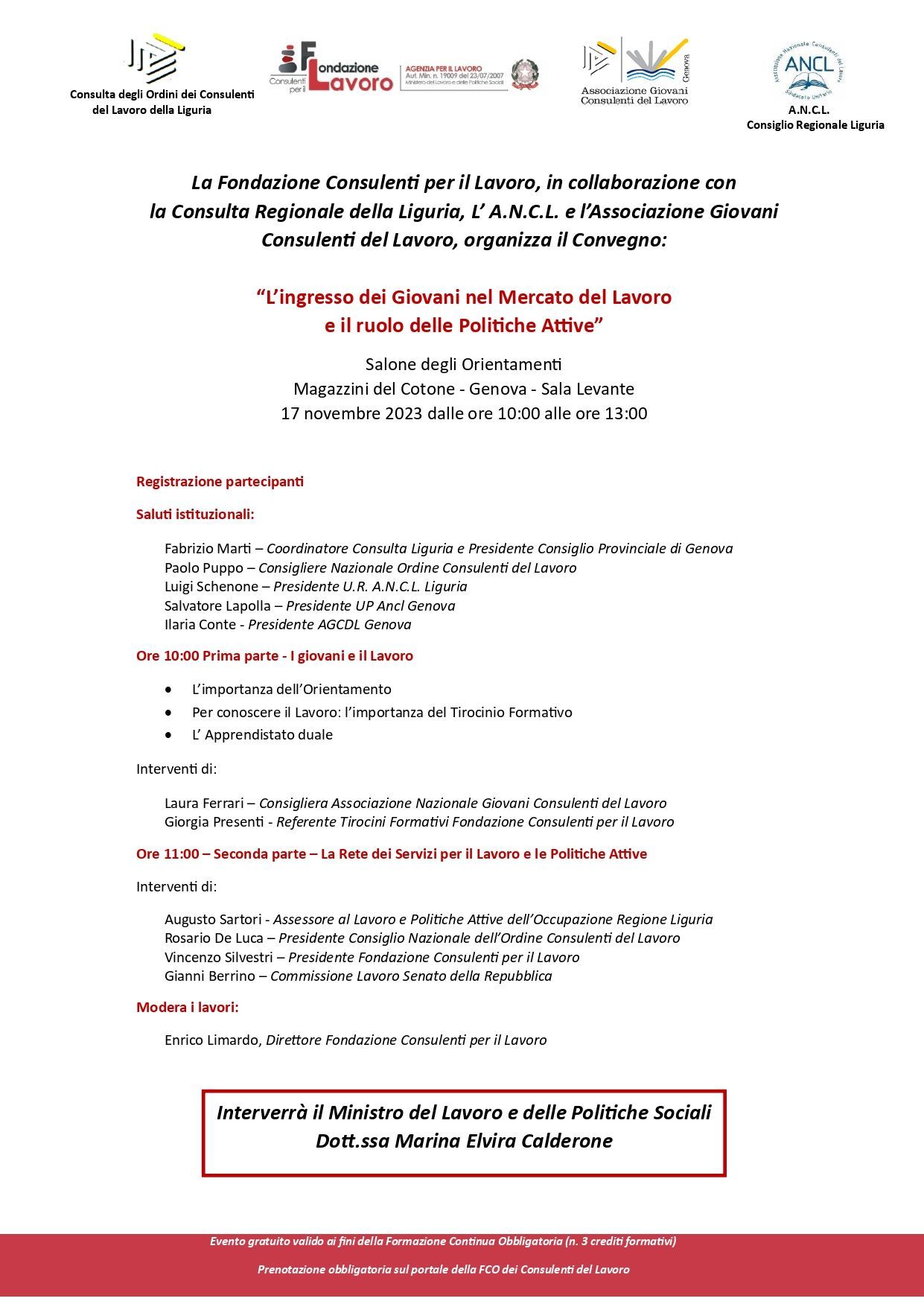 Un manifesto rosso e bianco con molto testo.