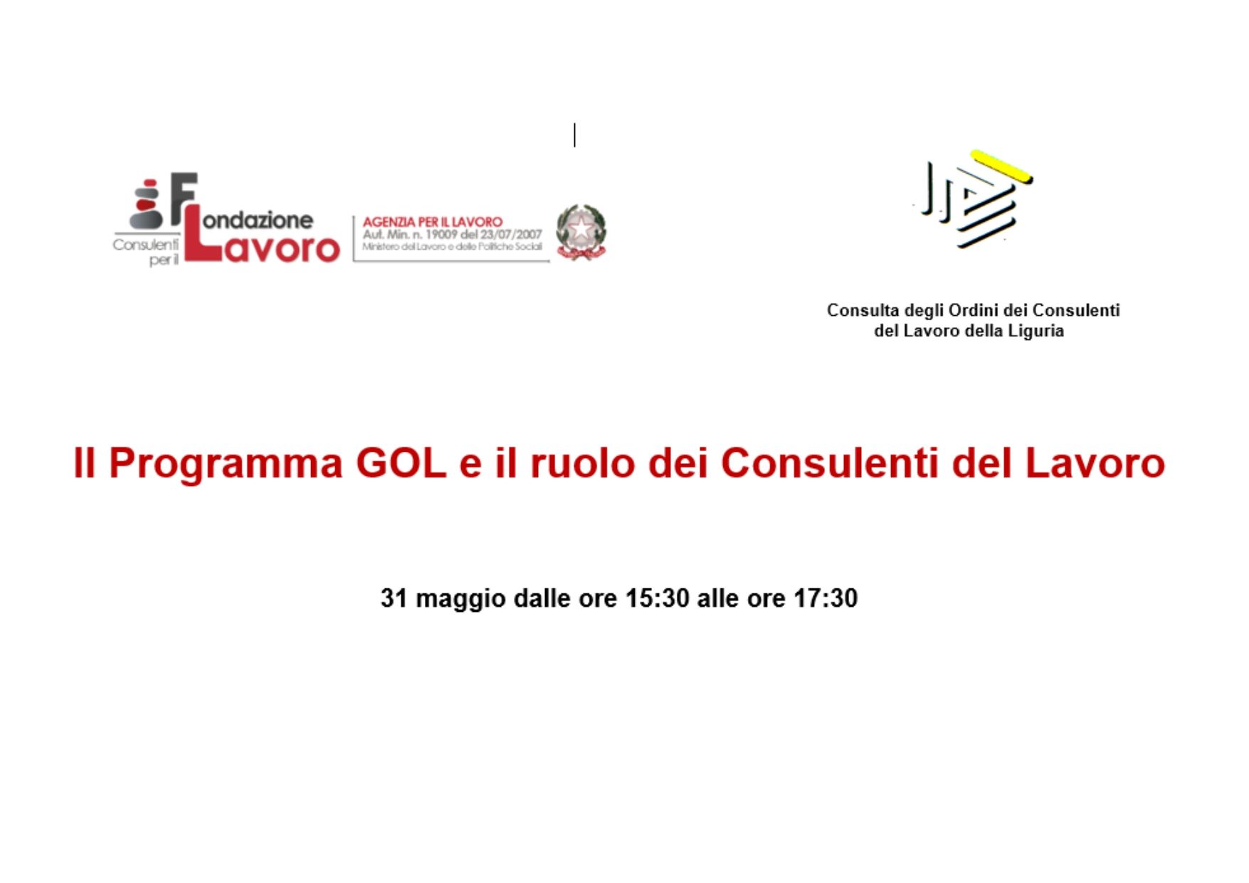 A white paper with the words il programma gol e il ruolo dei consulenti del lavoro on it