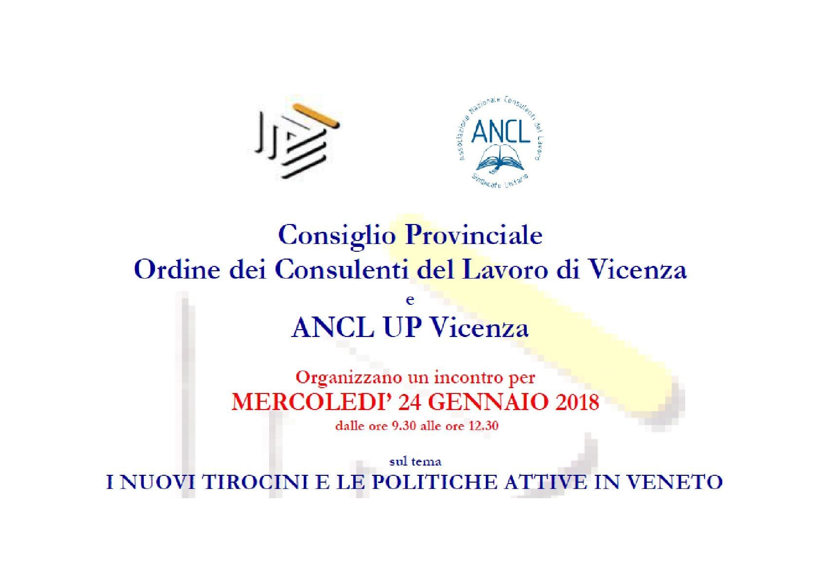 A poster that says ' consilio provinciale ordine dei consulenti del lavoro di vicenza ancl up vicenza ' on it