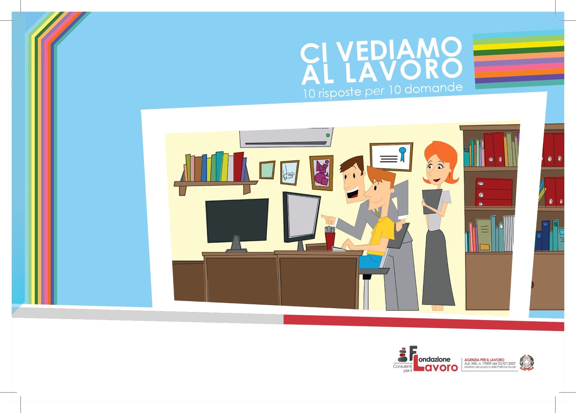 Un'illustrazione in stile fumetto di un gruppo di persone che lavorano al computer