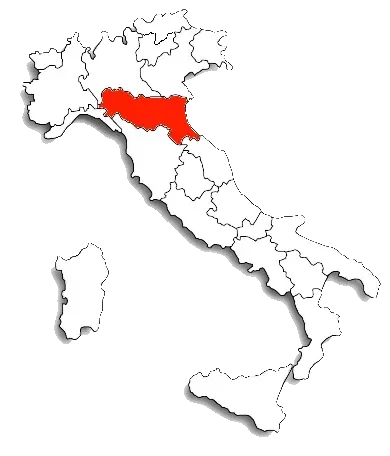 Una mappa dell'Italia con un'area rossa evidenziata